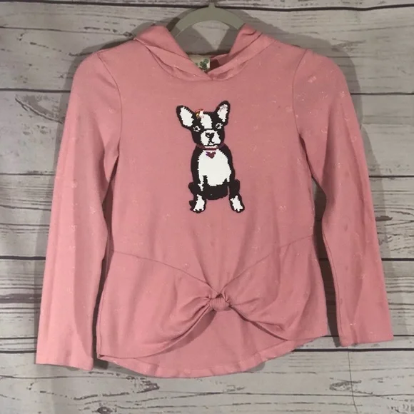 Kid’s Pullover With Sequined French Bulldog & Faux Front Tie - Picture 2 of 13